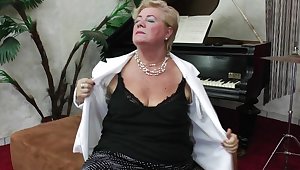 Horny grandma plays her own kind of music