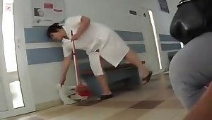 Chubby mature cleaning lady upskirt
