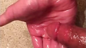 Two minutes of pissing in my own hand and jacking off and tasting it