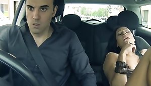 Horny girlfriend squirting in his car