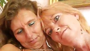 Hairy mom gets toyed by kinky blonde mom