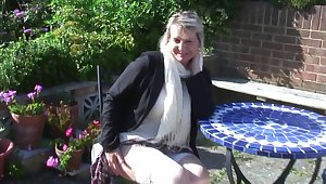 Big breasted mature slut playing in the garden