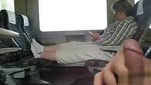Stroking my dick and cumming on the train